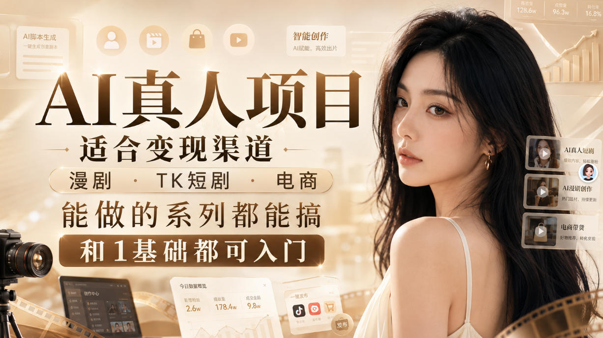 AI真人项目,适合变现渠道,漫剧,TK短剧,电商,能做的系列都能搞,0和1基础都可入门-创学资源站