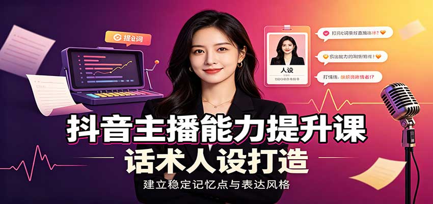 抖音主播能力提升课：账号底层逻辑，直播间搭建调试，话术人设打造全套教学-创学资源站