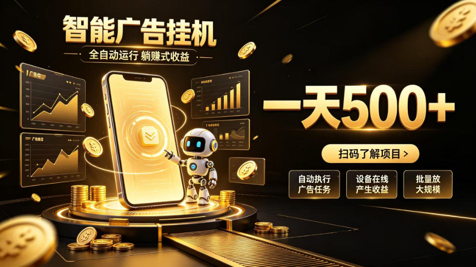 智能广告挂G项目，无需人工值守，全自动躺賺增收，单日收益可达500+【揭秘】-创学资源站