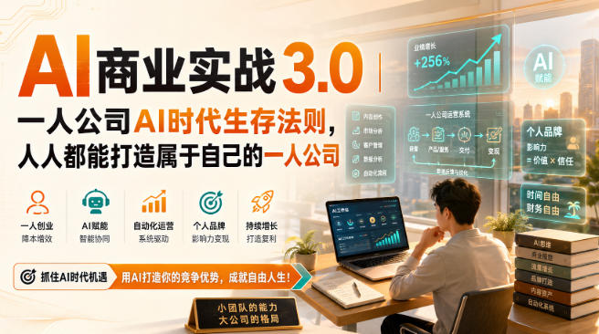 AI商业实战3.0｜一人公司AI时代生存法则，人人都能打造属于自己的一人公司-创学资源站