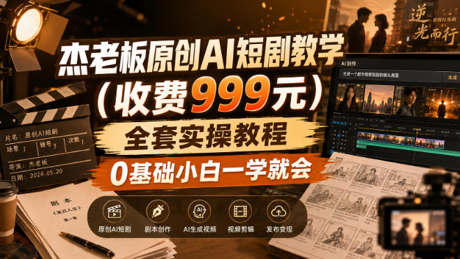 杰老板原创AI短剧教学(收费999元)，全套实操教程，0基础小白一学就会，非搬运技术-创学资源站