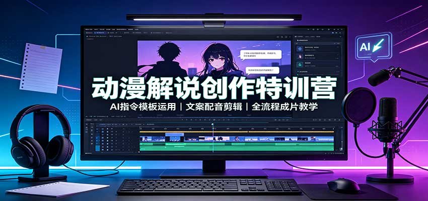 动漫解说创作特训营：AI指令模板运用，文案配音剪辑，全流程成片教学-创学资源站