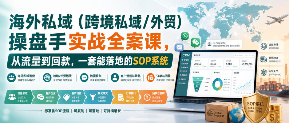 海外私域(跨境私域/外贸)操盘手实战全案课,从流量到回款,一套能落地的SOP系统-创学资源站