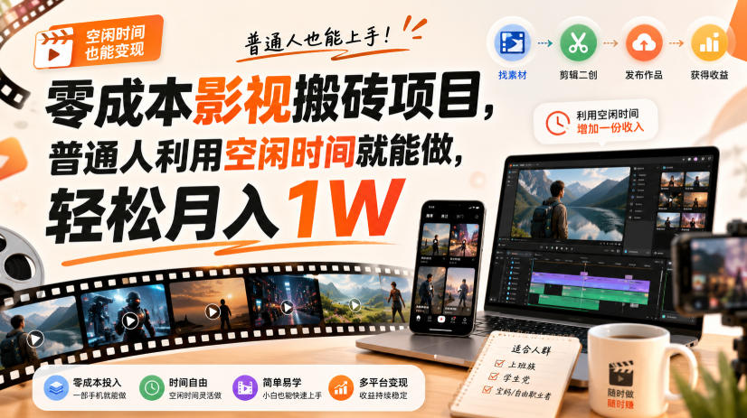零门槛影视搬砖项目，月入万元，玩法稳定普通人可落地的长期副业！-创学资源站