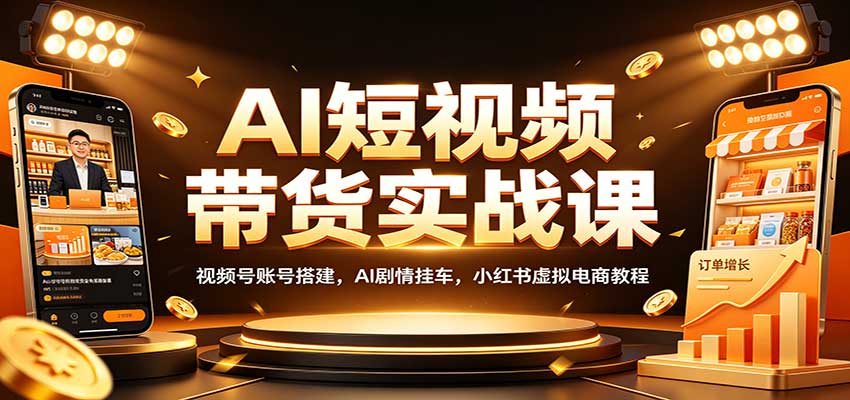 AI短视频带货实战课：视频号账号搭建，AI剧情挂车，小红书虚拟电商教程-创学资源站