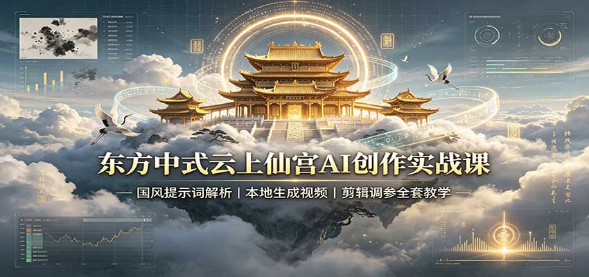 东方中式云上仙宫AI创作实战课：国风提示词解析，本地生成视频，剪辑调参全套教学-创学资源站
