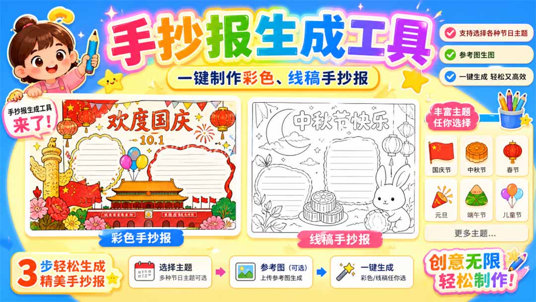 手抄报批量生成工具来了，完全免费，告别豆包生图，这个高清无水印-创学资源站