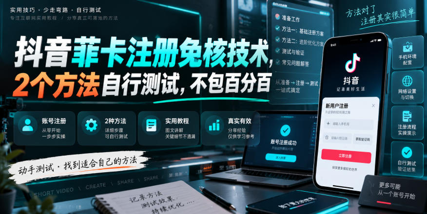 抖音菲卡注册免核技术，2个方法自行测试，不包百分百-创学资源站