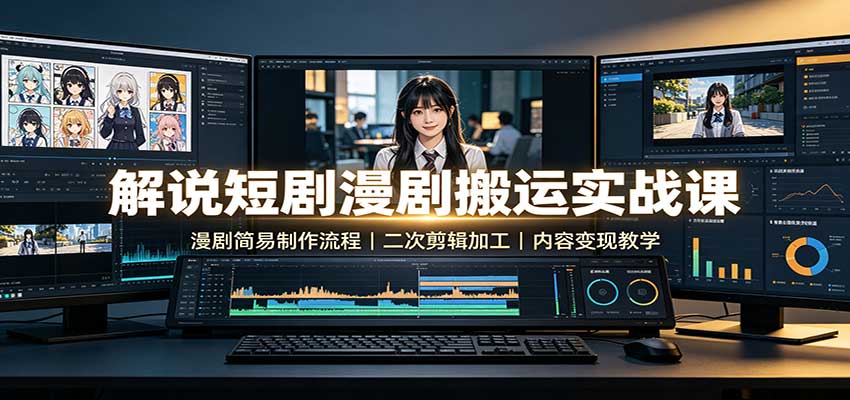 解说短剧漫剧搬运实战课：漫剧简易制作流程，二次剪辑加工，内容变现教学-创学资源站