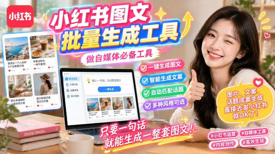 小红书图文批量生成工具，话题、文案、配图一键生成，直接发布，做自媒体必备工具-创学资源站