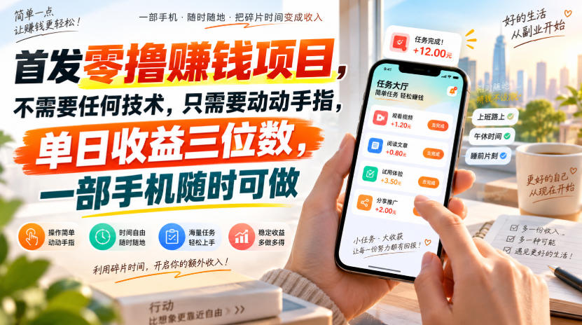 首发零撸賺钱项目，不需要任何技术，只需要动动手指，单日收益三位数，一部手机随时可做【揭秘】-创学资源站