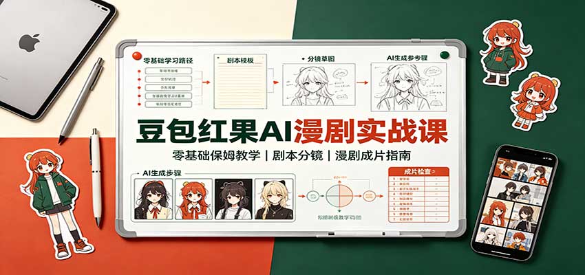 豆包红果AI漫剧实战课：零基础保姆教学，剧本分镜，漫剧成片指南-创学资源站