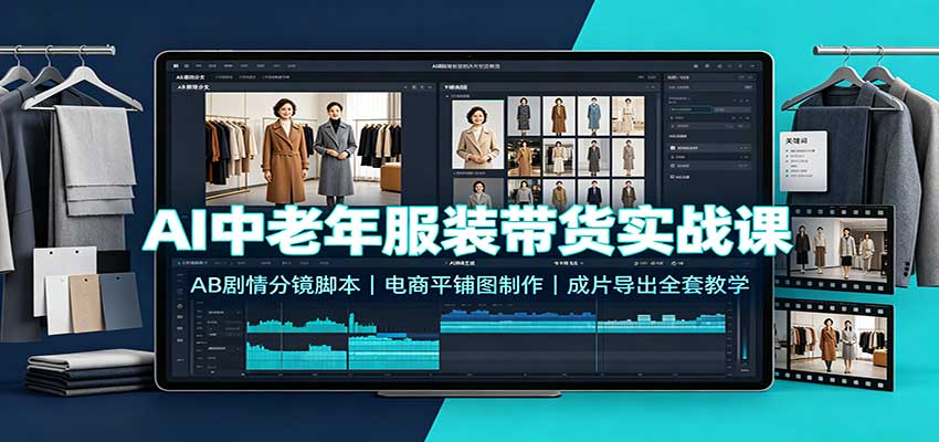 AI中老年服装带货实战课：AB剧情分镜脚本，电商平铺图制作，成片导出全套教学-创学资源站