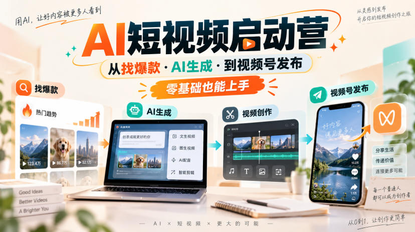 AI短视频启动营，从找爆款·AI生成·到视频号发布，零基础也能上手-创学资源站