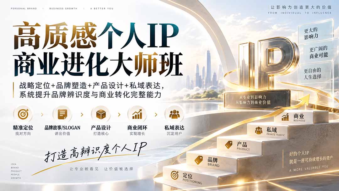 高质感个人IP商业进化大师班：战略定位+品牌塑造+产品设计+私域表达，系统提升品牌辨识度与商业转化完整能力-创学资源站