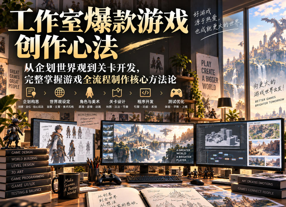 工作室爆款游戏创作心法｜从企划世界观到关卡开发，完整掌握游戏全流程制作核心方法论-创学资源站