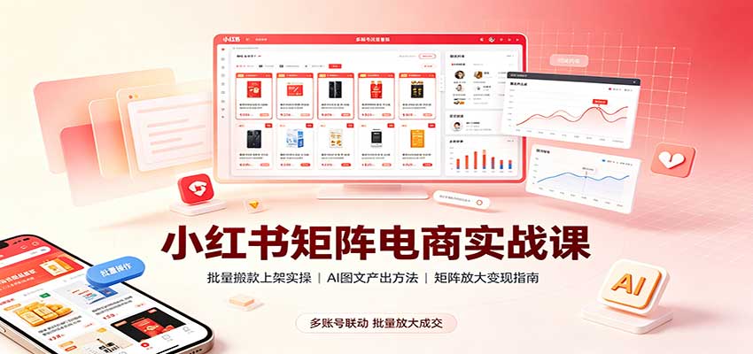 小红书矩阵电商实战课：批量搬款上架实操，AI图文产出，矩阵放大变现指南-创学资源站