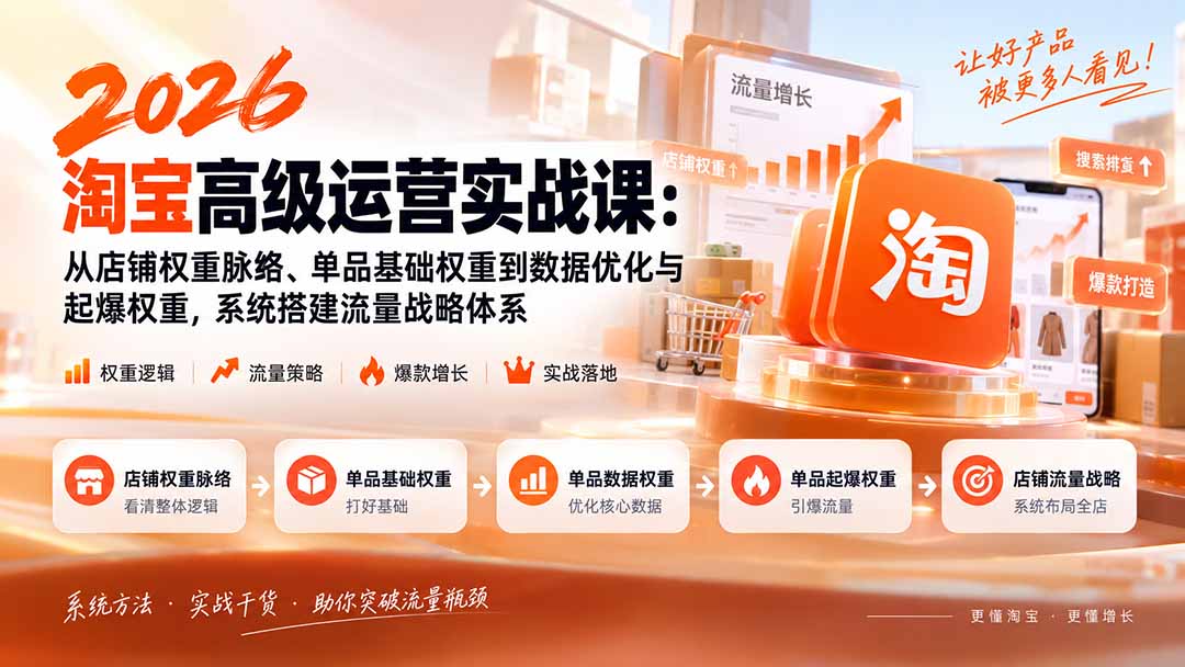 2026淘宝高级运营实战课:从店铺权重脉络、单品基础权重到数据优化与起爆权重,系统搭建流量战略体系-创学资源站
