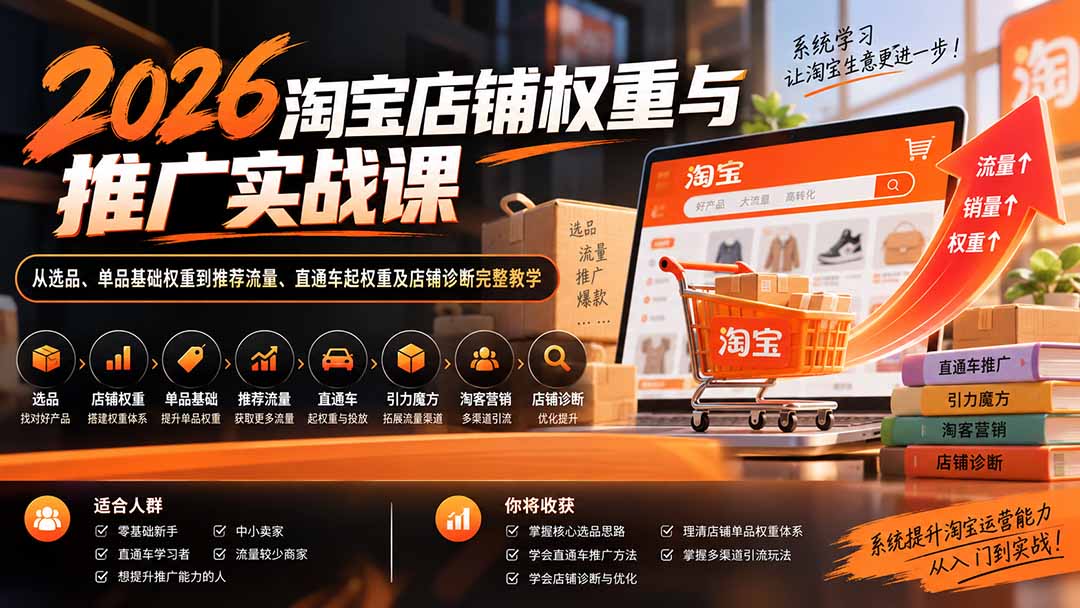 2026淘宝店铺权重与推广实战课:从选品、单品基础权重到推荐流量、直通车起权重及店铺诊断完整教学-创学资源站