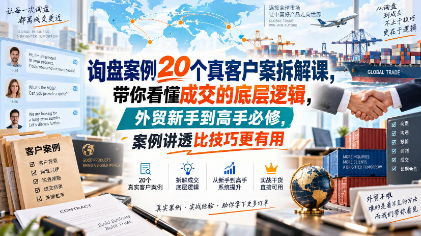 询盘案例20个真客户案拆解课,带你看懂成交的底层逻辑,外贸新手到高手必修,案例讲透比技巧更有用-创学资源站