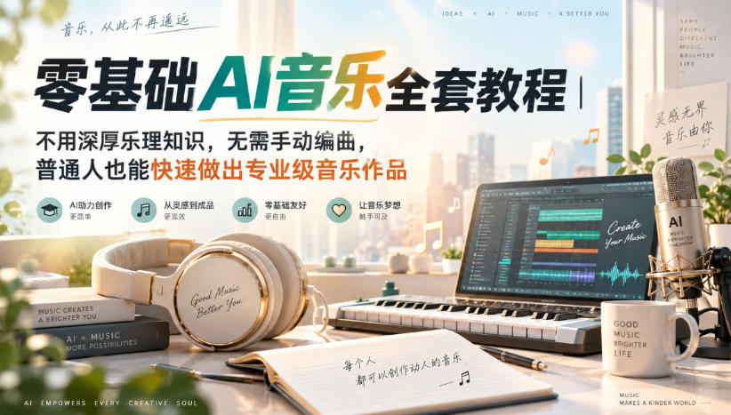 零基础AI音乐全套教程｜不用深厚乐理知识，无需手动编曲，普通人也能快速做出专业级音乐作品-创学资源站