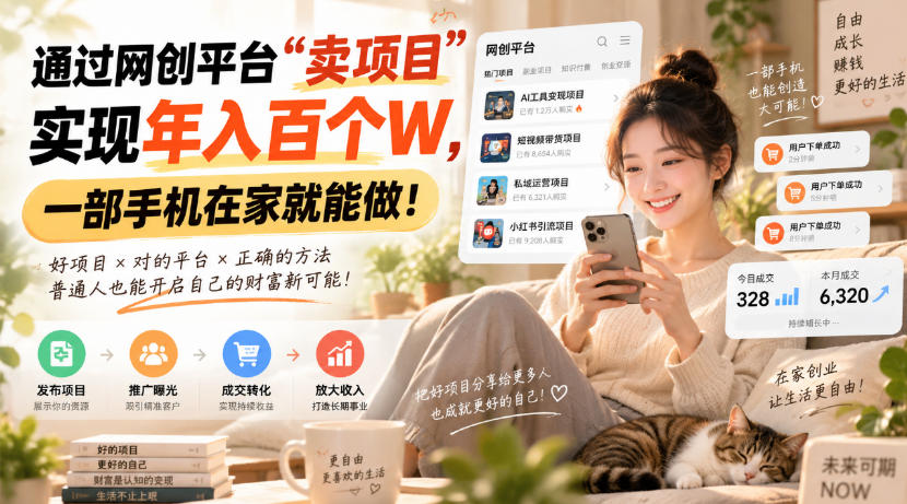 靠卖网创项目变现，一年拿下百万收益！一台手机就能操作！-创学资源站