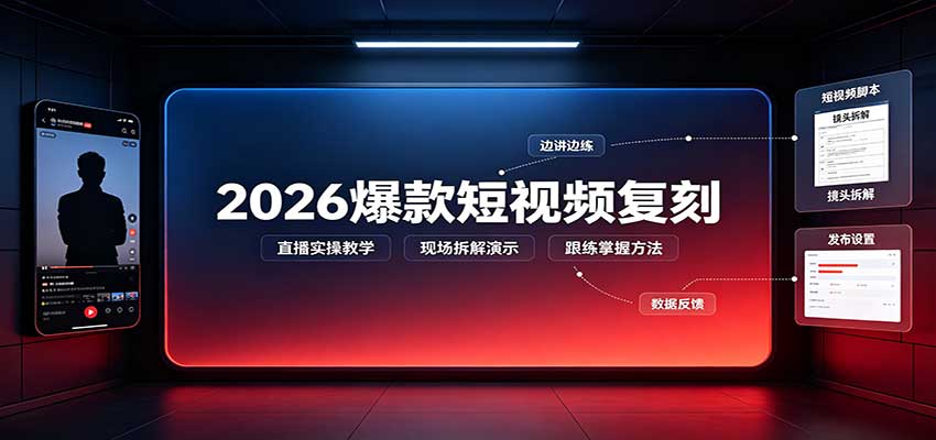 2026爆款短视频复刻：直播实操教学，配套文字文档掌握全流程-创学资源站