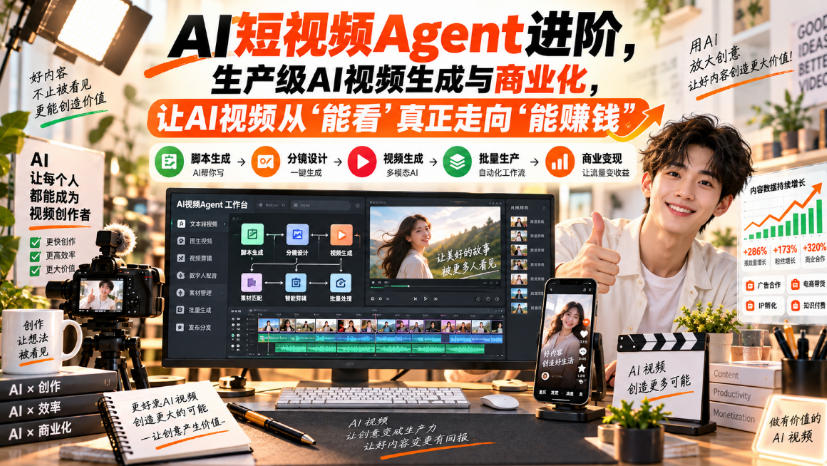 AI短视频Agent进阶,生产级AI视频生成与商业化,让AI视频从”能看”真正走向”能賺钱”-创学资源站