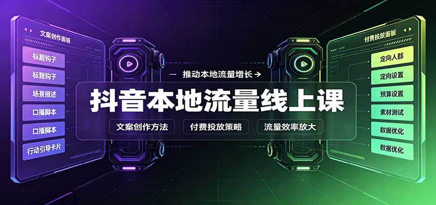 抖音本地流量线上课：账号搭建拍摄剪辑，文案创作与付费投放教学-创学资源站