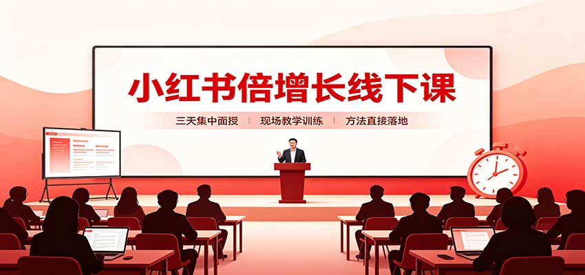 小红书倍增长线下课：三天集中面授，拆解选品、素材制作与起号全链路-创学资源站
