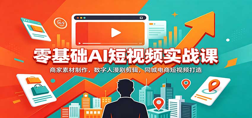 零基础AI短视频实战课:商家素材制作,数字人漫剧剪辑,同城电商短视频打造-创学资源站