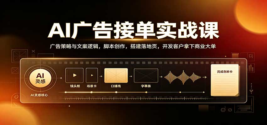 AI广告接单实战:广告策略与文案逻辑,脚本创作,搭建落地页,开发客户拿下商业大单-创学资源站