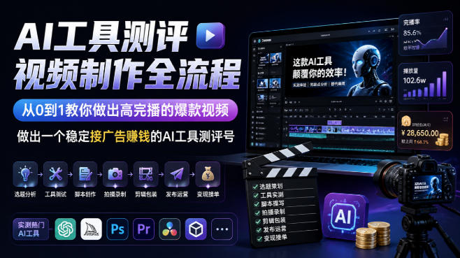 AI工具测评视频制作全流程，从0到1教你做出高完播的爆款视频，做出一个稳定接广告賺钱的AI工具测评号-创学资源站