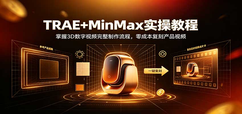 TRAE+MinMax实操教程：3D数字视频完整制作流程，零成本复刻产品视频-创学资源站