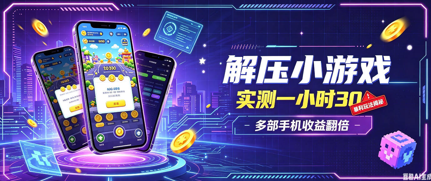 小游戏全流程玩法，实测一小时搞30，简单无脑解压，当天做当天就能看到进账，直接冲就行【揭秘】-创学资源站