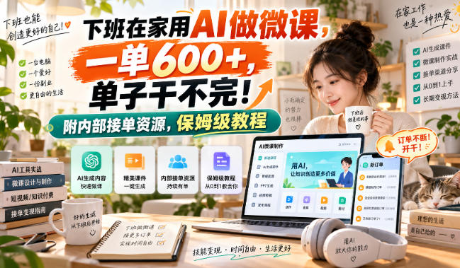 下班在家用AI做微课，一单600+，单子干不完！附内部接单资源，保姆级教程【揭秘】-创学资源站