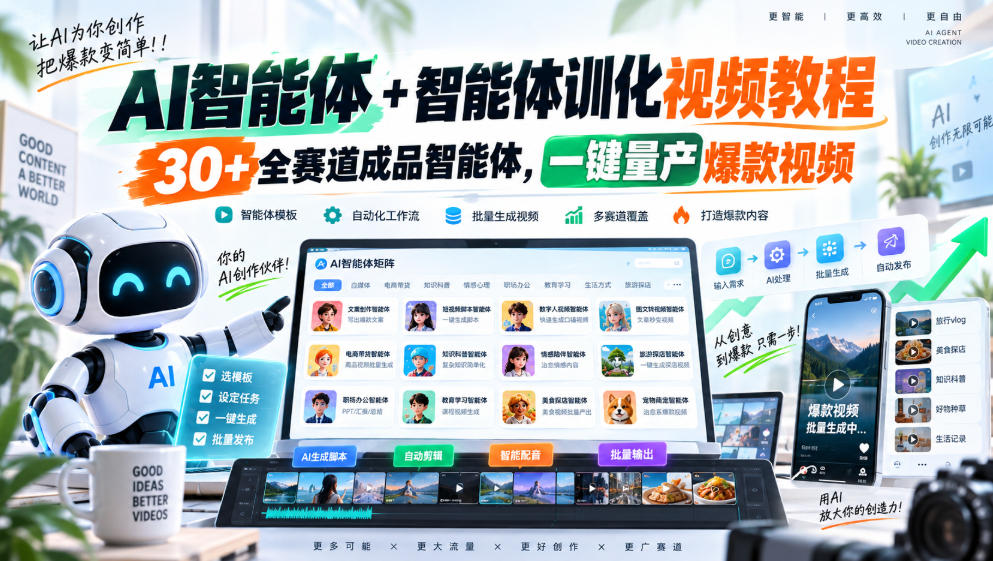 AI智能体+智能体训化视频教程，30+全赛道成品智能体，一键量产爆款视频-创学资源站