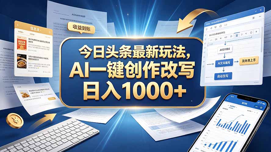 今日头条最新玩法，AI 一键创作改写，简单易上手，轻松日入 1000 +-创学资源站