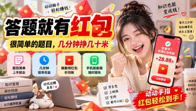 答题就有红包，很简单的题目，几分钟挣几十块，学生党上班族宝妈都可以玩【揭秘】-创学资源站