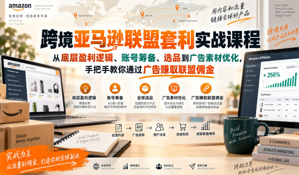 跨境亚马逊联盟套利实战课程,从底层盈利逻辑、账号筹备、选品到广告素材优化,手把手教你通过广告賺取联盟佣金-创学资源站