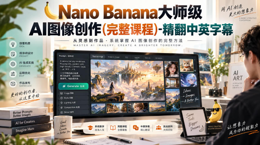 【无水印】Nano Banana大师级AI图像创作(完整课程)-精翻中英字幕-创学资源站