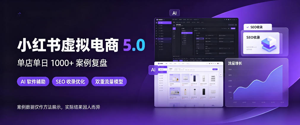 小红书虚拟电商5.0，单店单日1000+，AI软件+SEO收录，双重流量稳定出单【揭秘】-创学资源站
