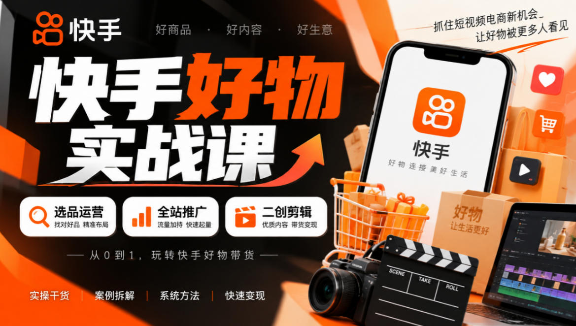 快手好物实战课｜选品运营+全站推广+二创剪辑带货变现-创学资源站
