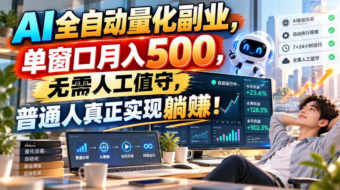 AI全自动量化副业，单窗口月入500，无需人工值守，普通人真正实现躺賺！-创学资源站