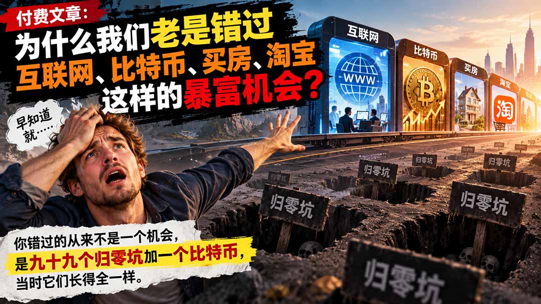 付费文章：为什么我们老是错过互联网、比特币、买 房、淘宝这样的暴富机会？-创学资源站