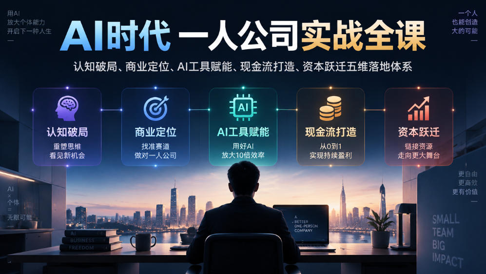 AI时代一人公司实战全课|认知破局、商业定位、AI工具赋能、现金流打造、资本跃迁五维落地体系-创学资源站