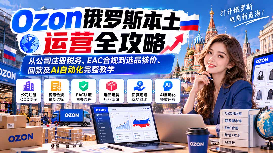 Ozon俄罗斯本土运营全攻略:从公司注册税务、EAC合规到选品核价、回款及AI自动化完整教学-创学资源站