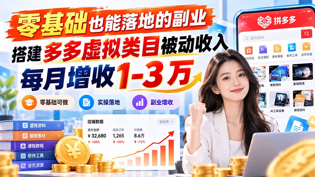 零基础也能落地的副业，搭建多多虚拟类目被动收入，每月增收 1-3 万-创学资源站