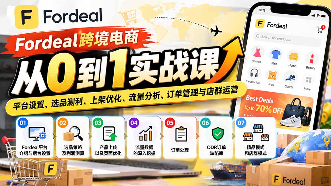 Fordeal跨境电商从0到1实战课:平台设置、选品测利、上架优化、流量分析、订单管理与店群运营-创学资源站