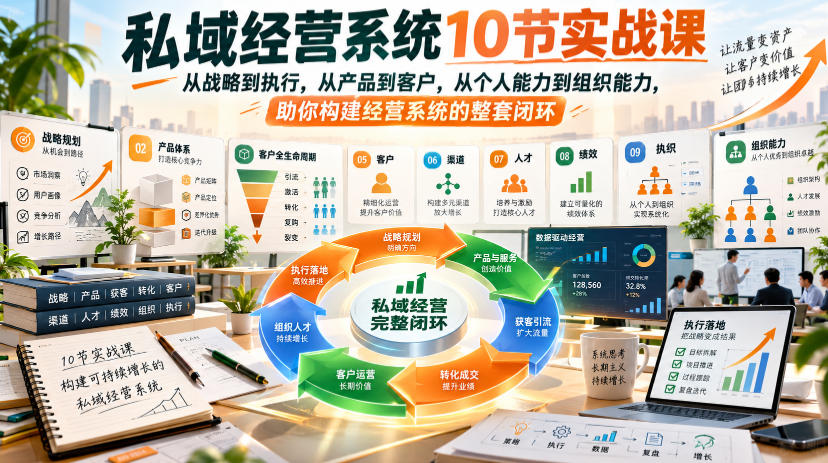 私域经营系统10节实战课,从战略到执行,从产品到客户,从个人能力到组织能力,助你构建经营系统的整套闭环-创学资源站